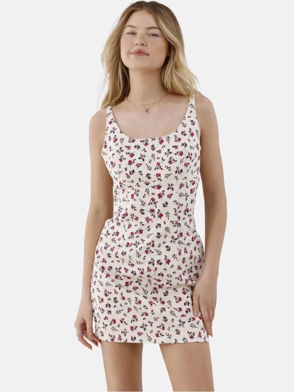 No Boundaries Cream Dress with Pink and Red Floral Print